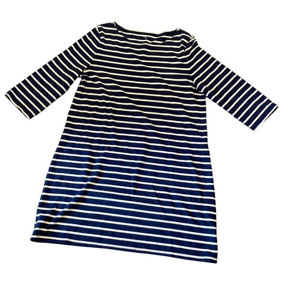 GARNET HILL Navy Blue White Stripe Midi Dress 16 - Picture 2 of 9